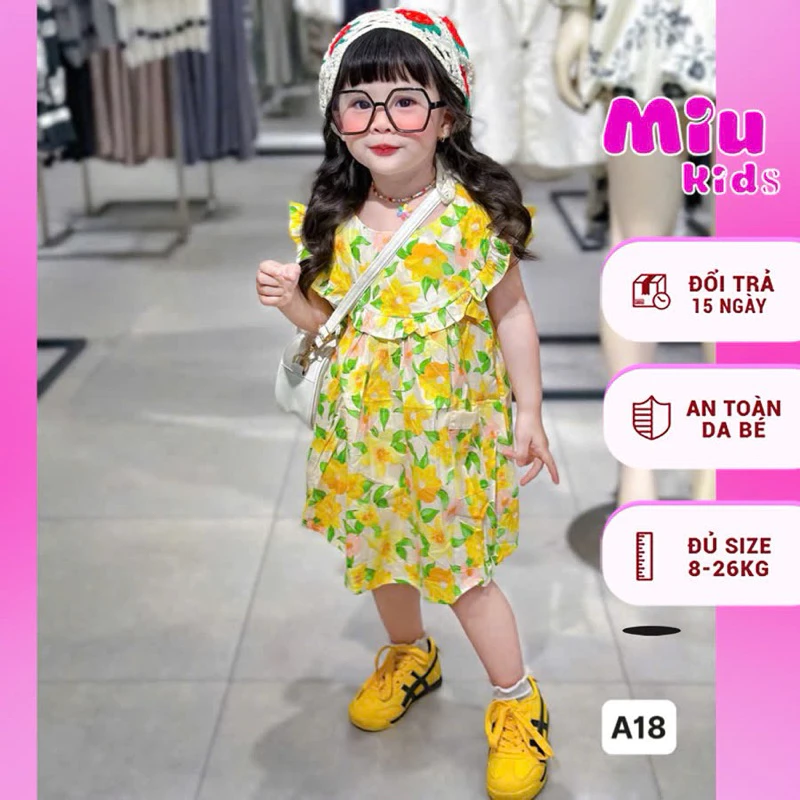 váy hoa vàng nơ điệu đà dễ thương cho bé gái mặc đi học đi chơi [MiuMiu Kids A18]