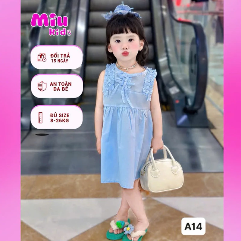 Váy xanh sát nách mùa hè cho bé gái từ 8-26kg [ MiuMiu Kids A14]