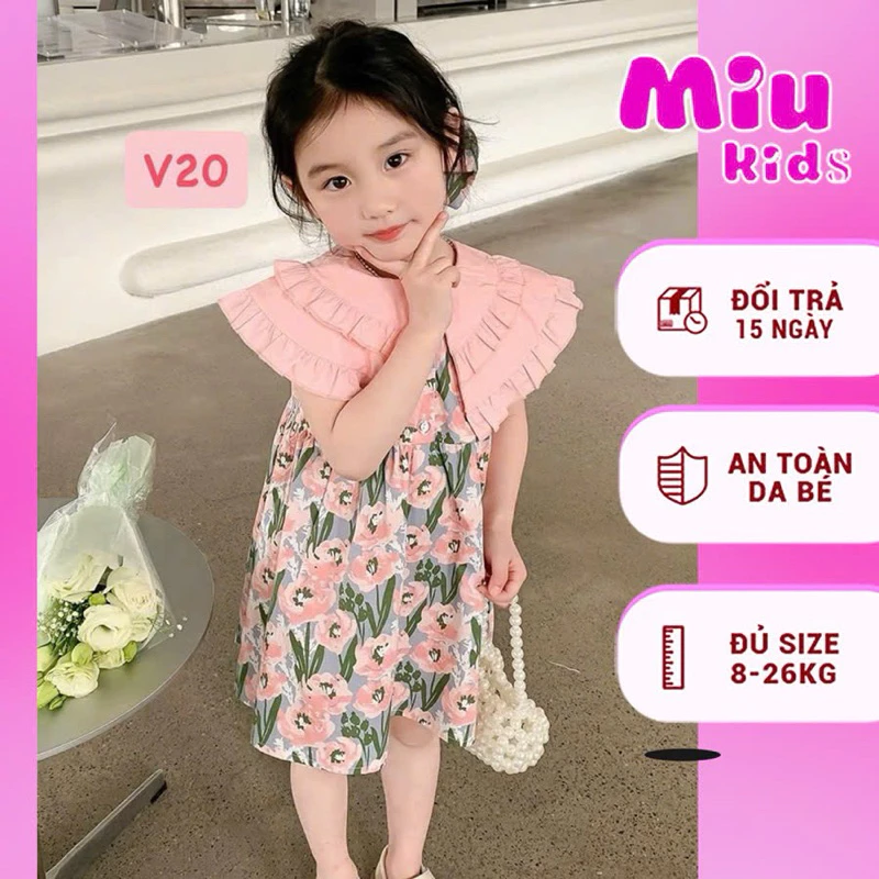 Váy bé gái hoạ tiết hoa cổ bèo hồng size 8-26kg [MiuMiu Kids V20]