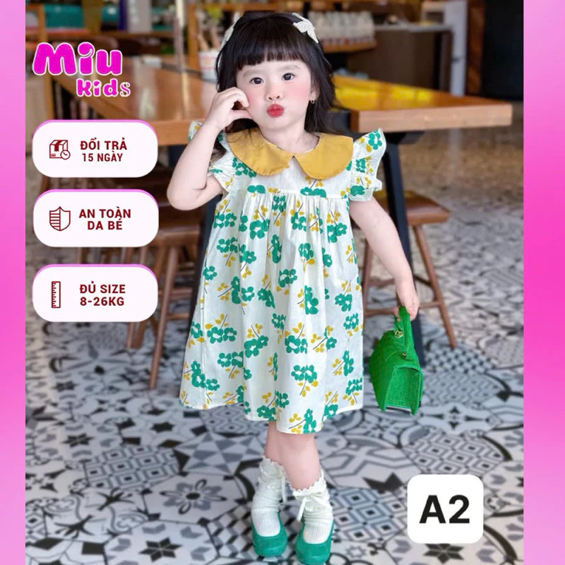 Váy hoa bé gái cổ bèo form suông  size 8-26kg [MiuMiu Kids A2]