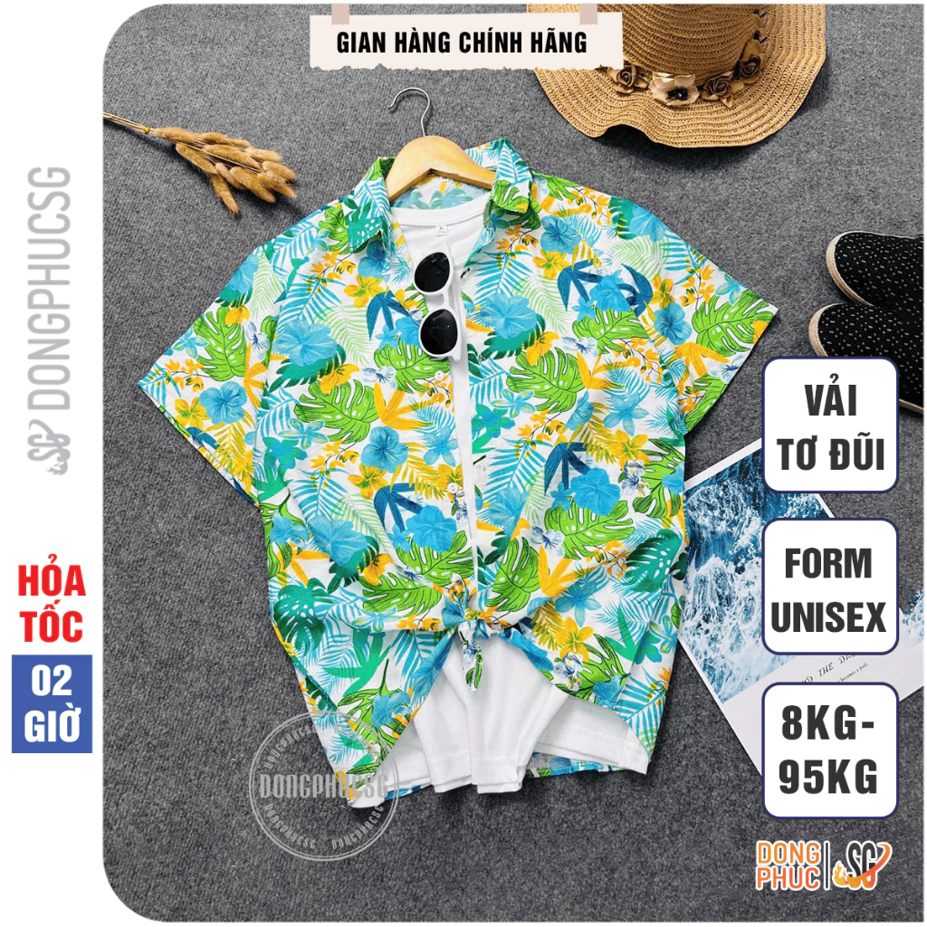 Áo đi biển họa tiết hoa lá chất tơ đũi mát mẻ form rộng unisex nam nữ đủ size cho gia đình hội nhóm