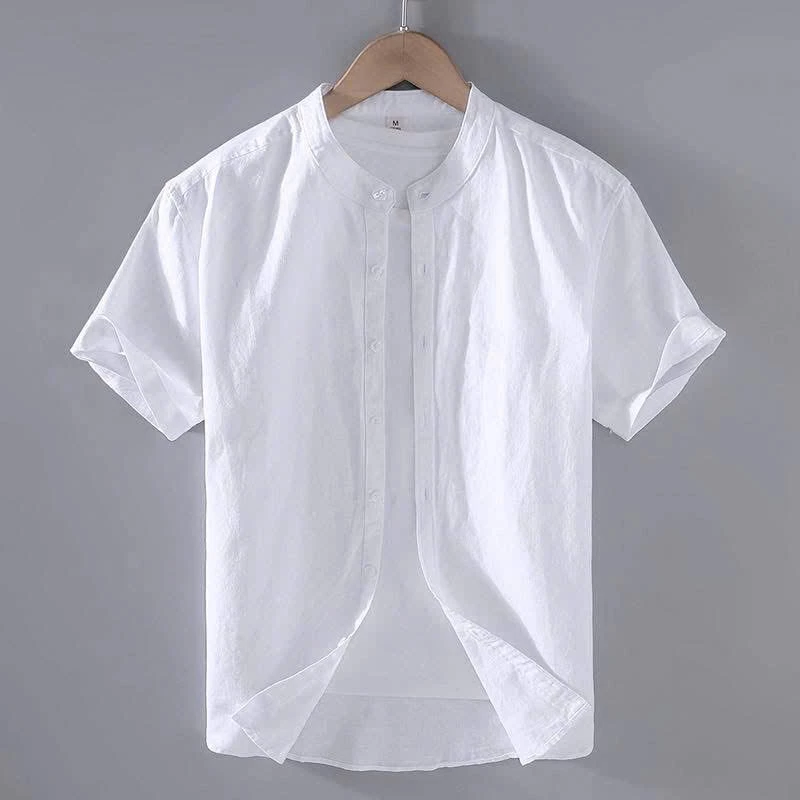 Áo sơ mi đũi nam cộc tay cổ tàu trẻ trung phong cách