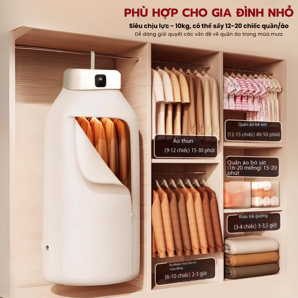 Máy Sấy Quần Áo Gấp Gọn Treo Tường Sang Trọng Nhỏ Gọn Làm Khô Đồ Với Công Nghệ Sấy 3D Tiết Kiệm Điện