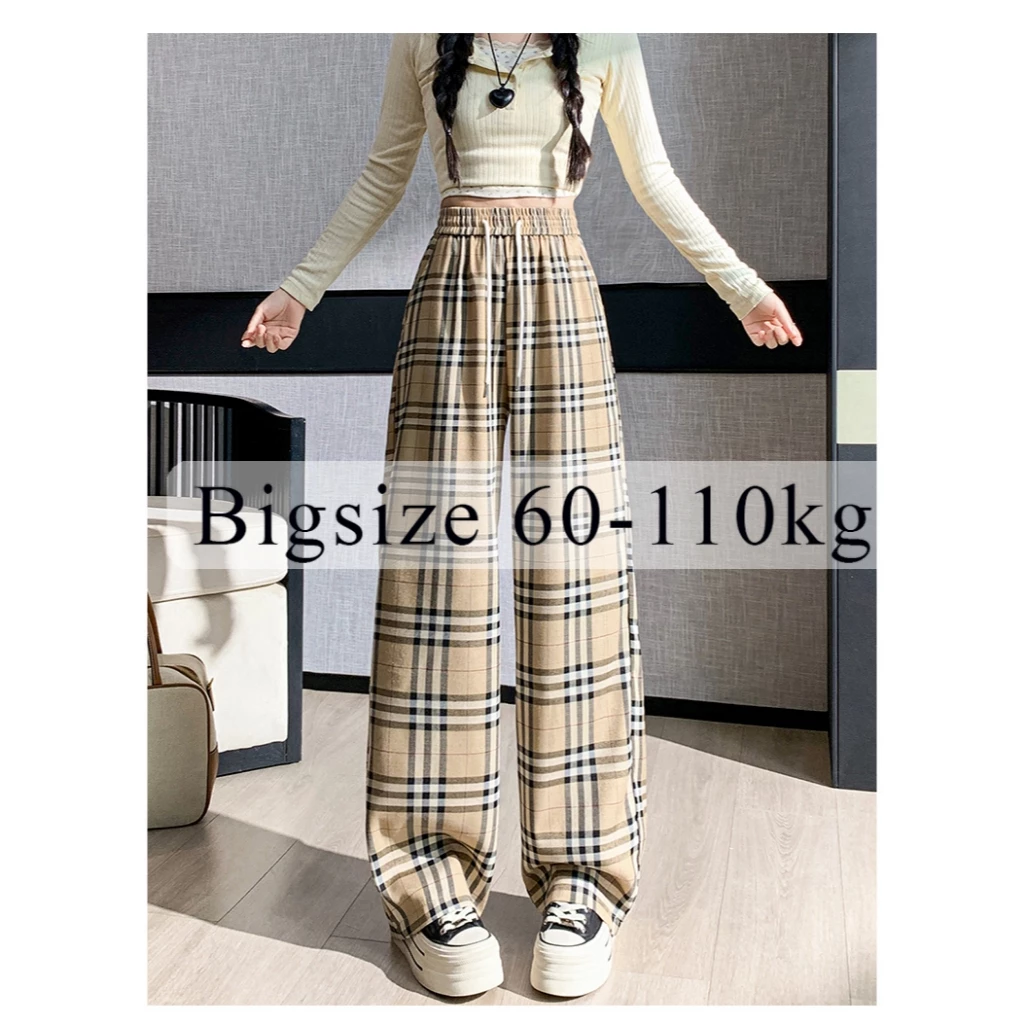 Quần ống rộng bigsize 110kg_ Quần Ống Rộng Hoạ Tiết Kẻ Ô Phong Cách Retro TD33