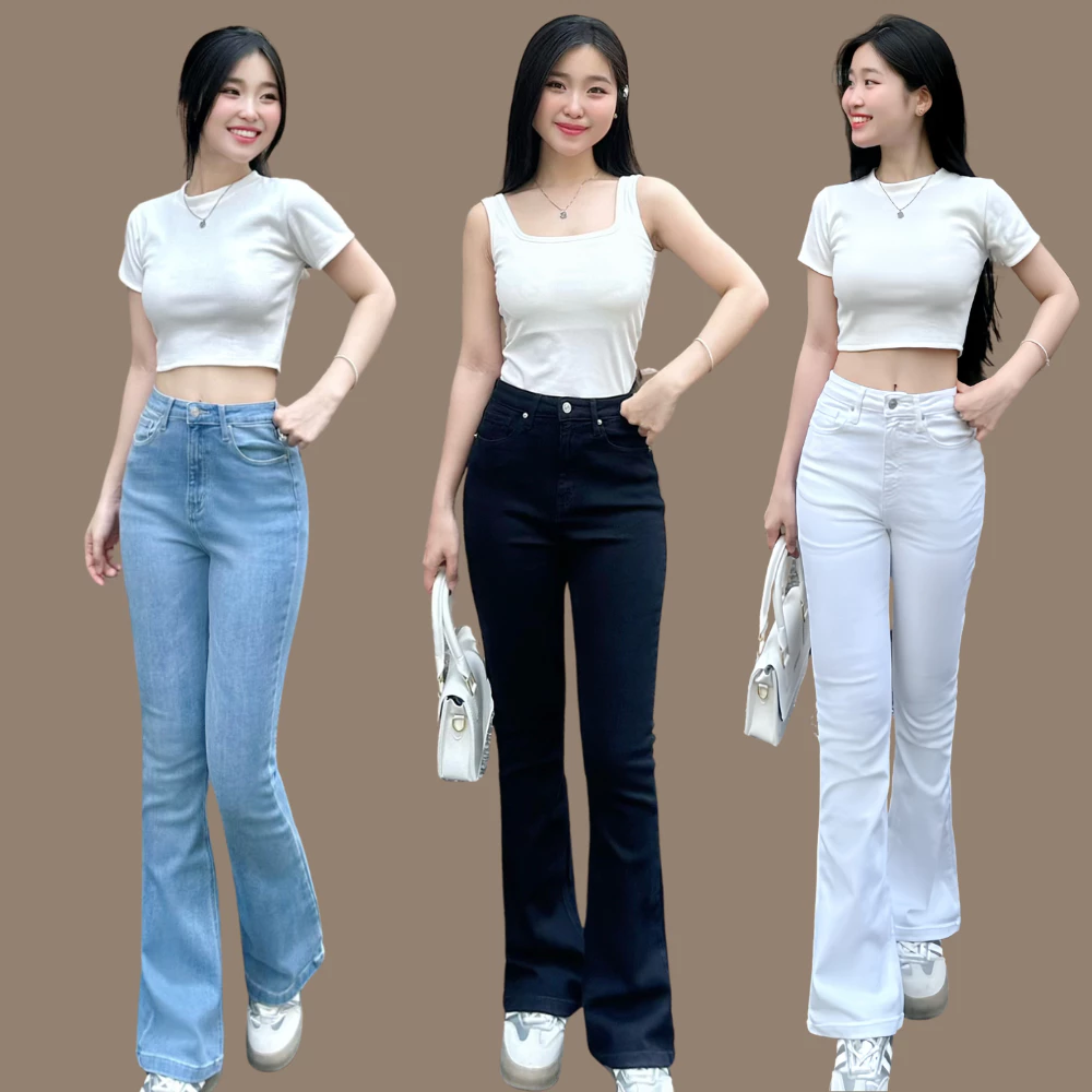Quần jean nữ ống loe TTTHAO cao cấp dài 96cm kiểu dáng quần jeans ống bas VNXK phong cách quần jeans nữ basic s68