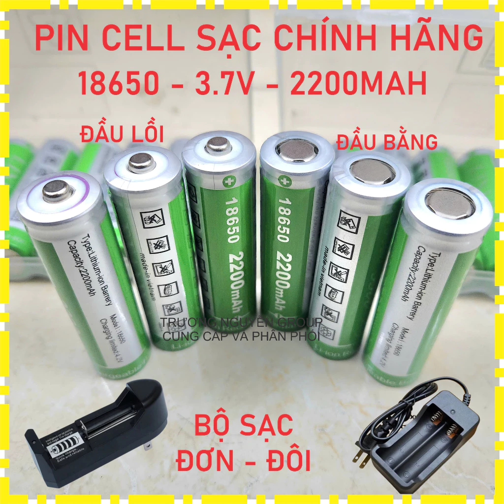 Pin Sạc Chính Hãng 18650 3.7V 2200mah -3.7v Li-ion-Cell NP/Linvien Cho Xe điện-Quạt-Loa Đài-Đồ chơi-Micro-Đầu Lồi/ Phẳng