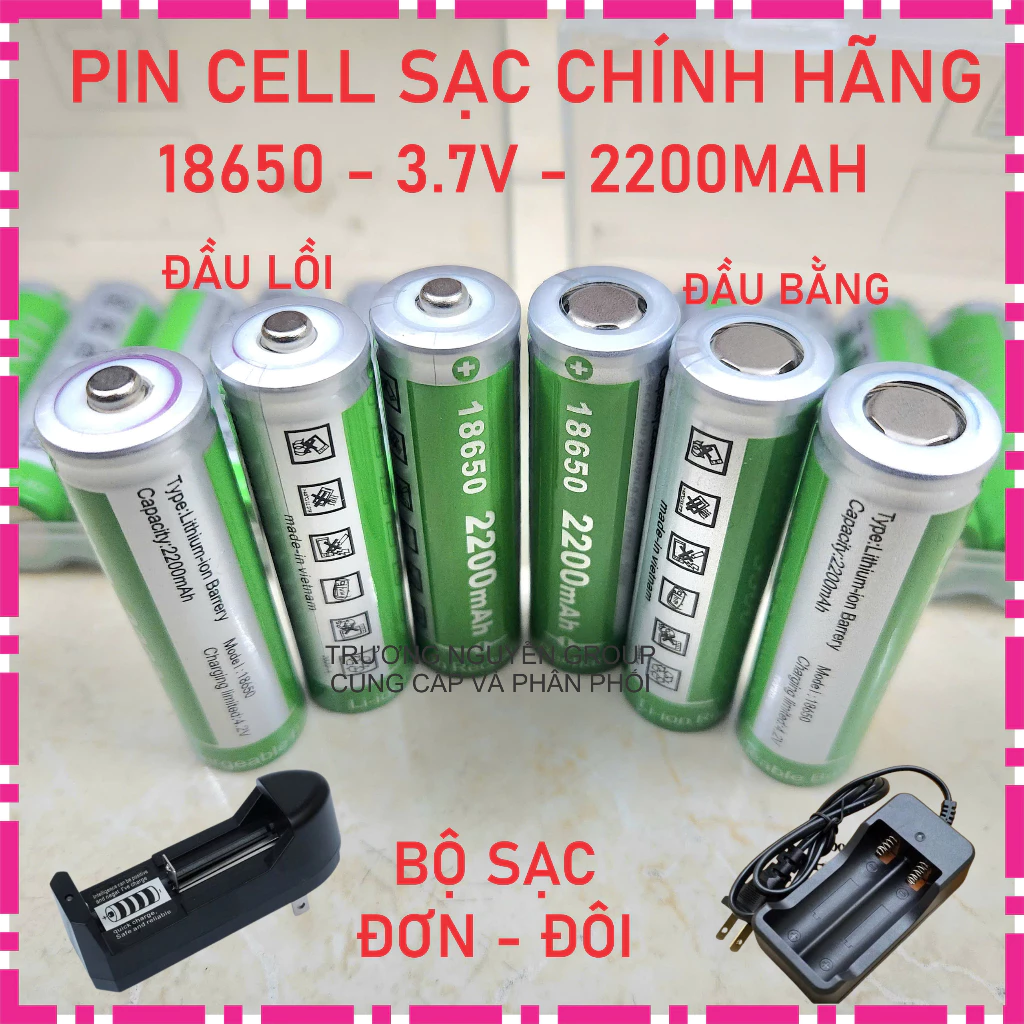 Pin Sạc Chính Hãng 18650 3.7V 2200mah -3.7v Li-ion - Cell Linvien Cho Xe điện-Quạt-Đồ chơi-Loa Đài-Micro-Đầu Lồi/ Phẳng