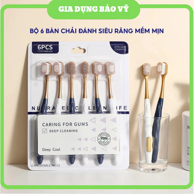 Set 6 bàn chải đánh răng lông tơ mềm mại  Bàn chải Than tre hoạt tính nội địa Trung siêu êm -BV116