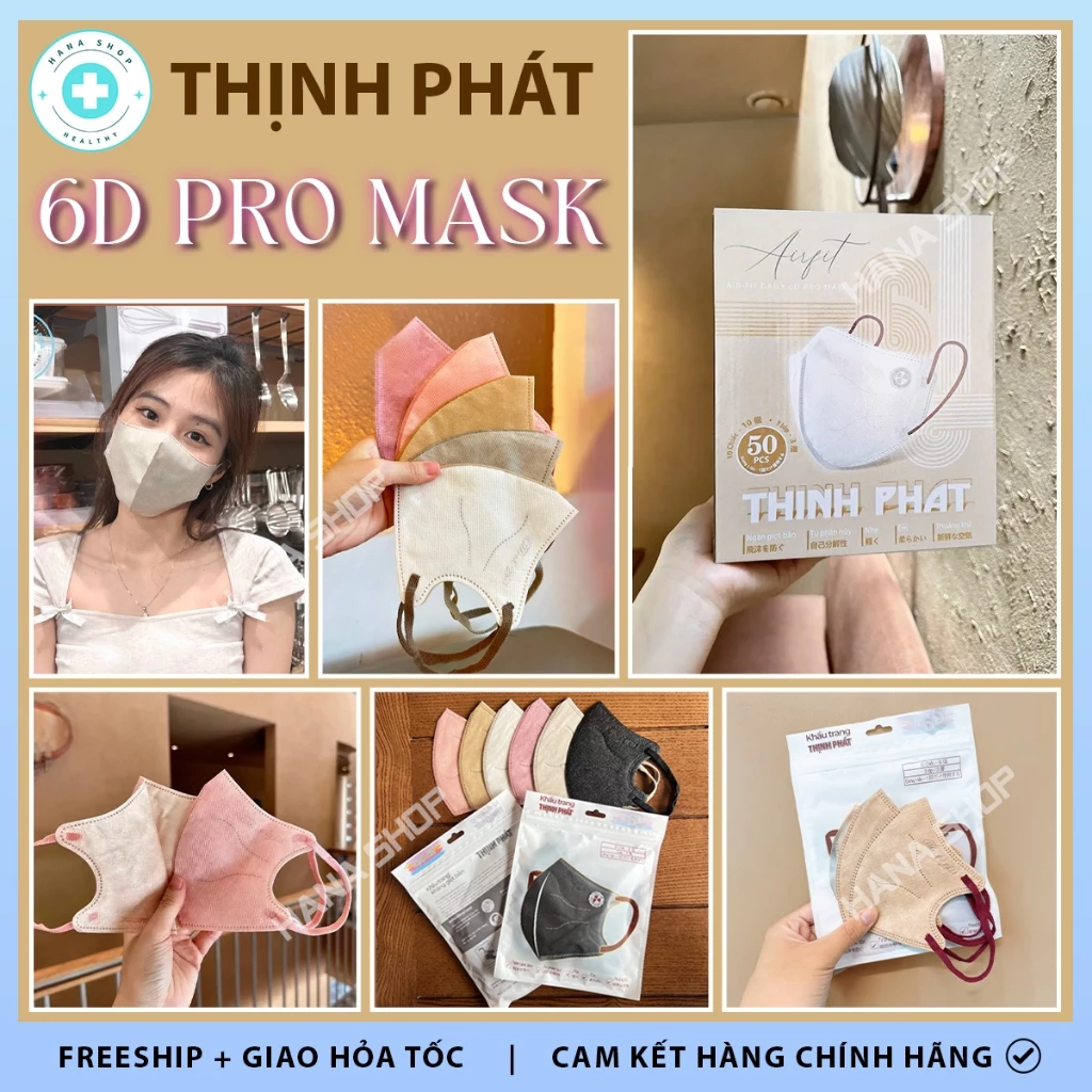 [Thùng 50 Cái] Khẩu Trang 6D THỊNH PHÁT PRO MASK Airit Dây To Chính Hãng Kháng Khuẩn Chống Tia UV