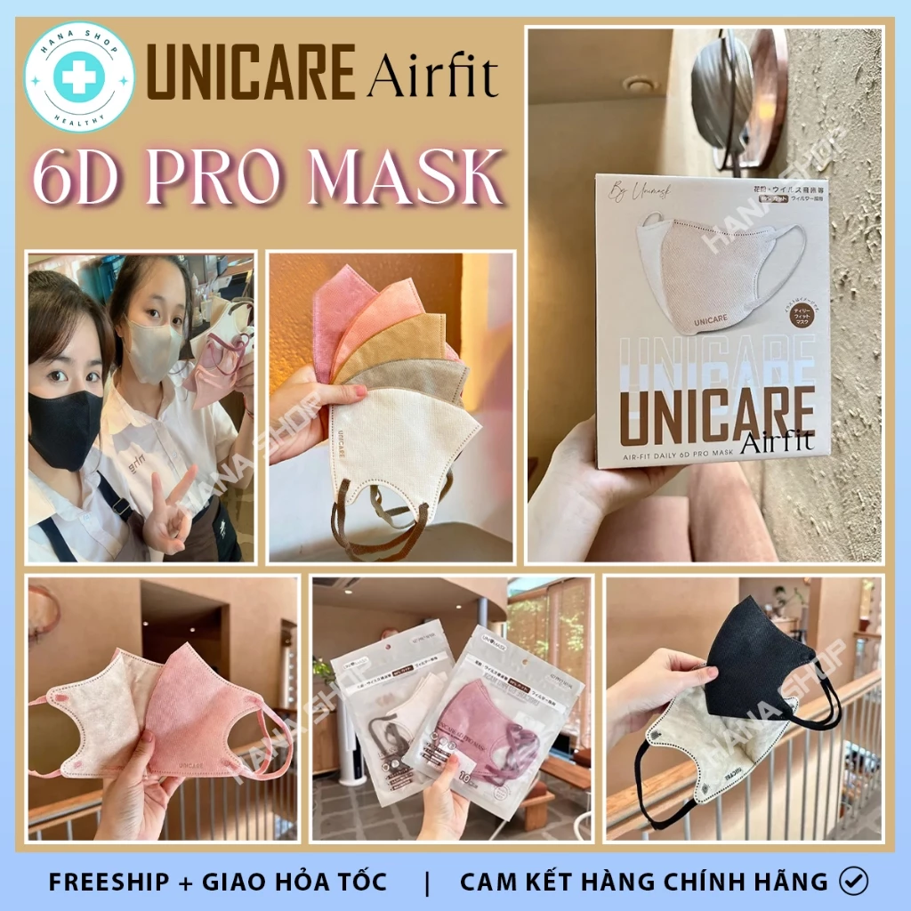 [Thùng 50 Cái] Khẩu Trang 6D PRO MASK Airfit UNICARE Hàng Chính Hãng UNI MASK Kháng Khuẩn