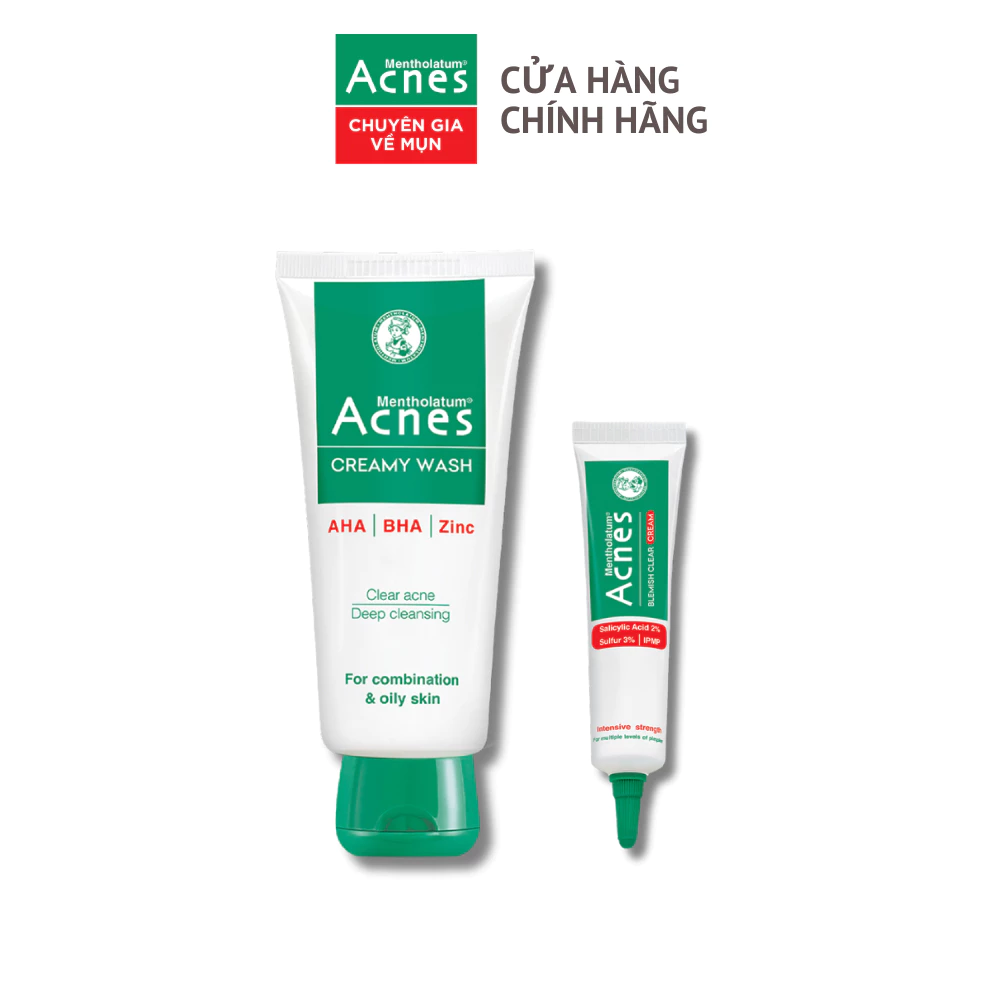 [VB] Combo làm sạch, chăm sóc da mụn sưng viêm hiệu quả Acnes (Sữa rửa mặt 100g + Kem chấm mụn 10g)
