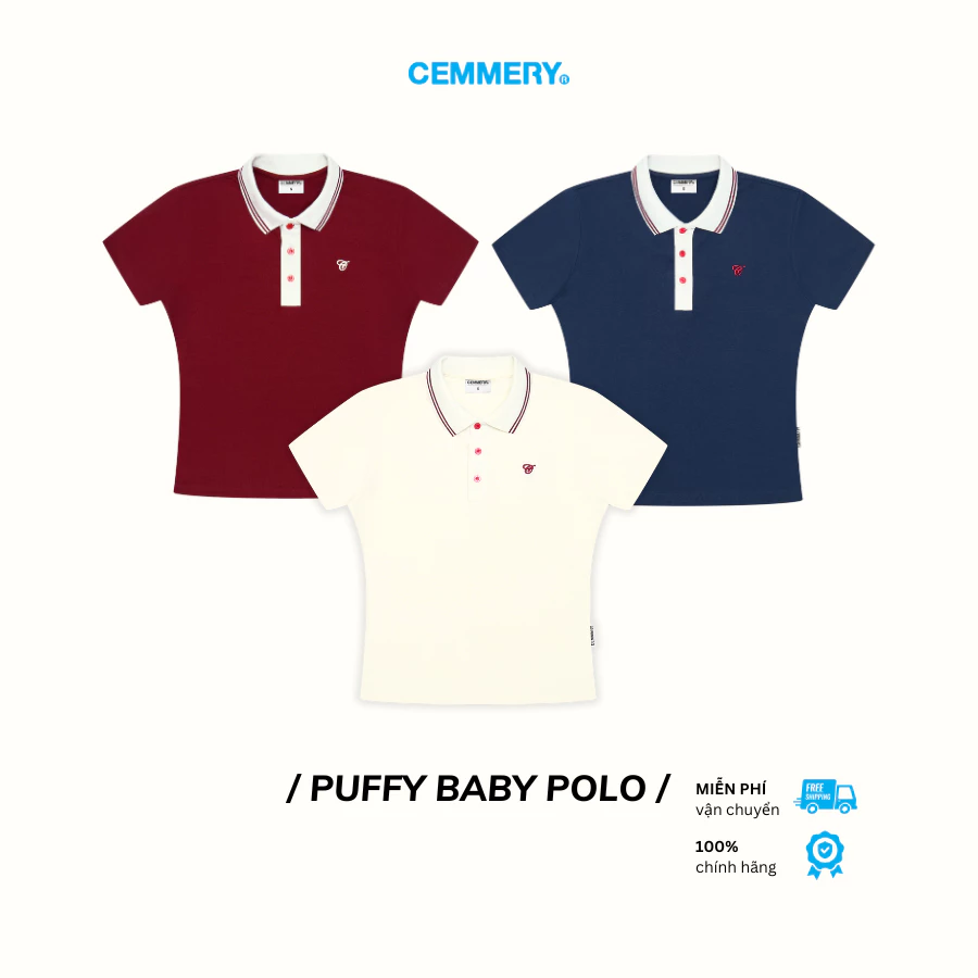Áo Baby Polo CEMMERY Local Brand Puffy Áo Polo Nữ Tay Ngắn Cotton 2 Chiều Logo Thêu Nổi Khối 3 Màu