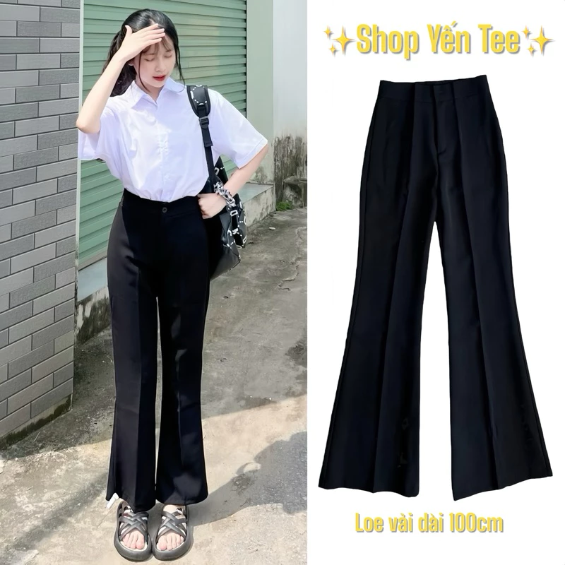 Quần vải ống loe 1 cúc cạp siêu cao , mặc đi học  che khuyết diểm dành cho nữ #1008 #1009