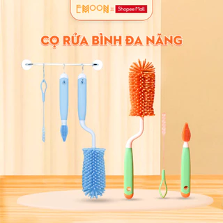 Cọ rửa bình sữa và núm ti cho bé Emoon 3 chi tiết xoay 360 độ chất liệu silicone, có móc treo tiện lợi