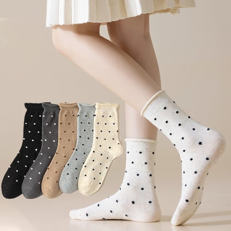 Tất vớ nữ cổ nhún họa tiết châm bi đơn giản nhẹ nhàng công chúa Chất liệu dệt kim Coton mỏng mềm thoáng khí