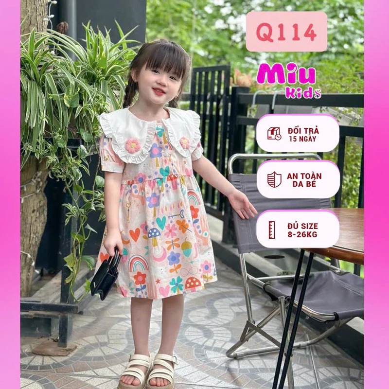 (8-26kg) Đầm bé gái, váy bé gái họa tiết hoa dễ thương chất liệu mềm mát cho bé từ Q114