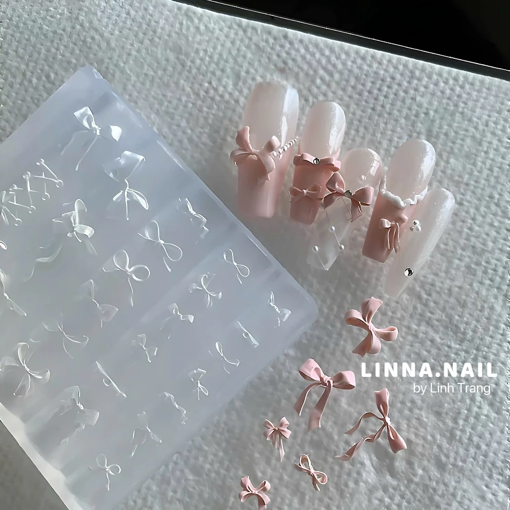 Khuôn Silicon Nơ Tiểu Thư Làm Nail Siêu Xinh, Mix Mẫu, Dễ Làm