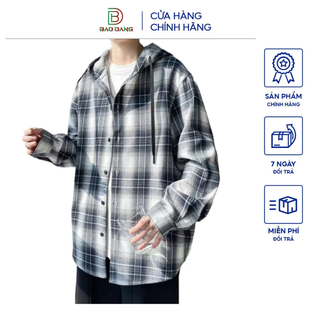 Áo khoác sơ mi cúc bấm vải cotton nỉ 1 lớp dày dặn form dài sọc caro che nắng cách nhiệt tốt mẫu 2025 Bảo Đăng.