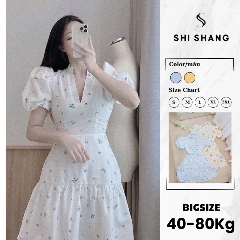 SALE Váy hoa thô cổ V xoè 2 lớp hàng đẹp