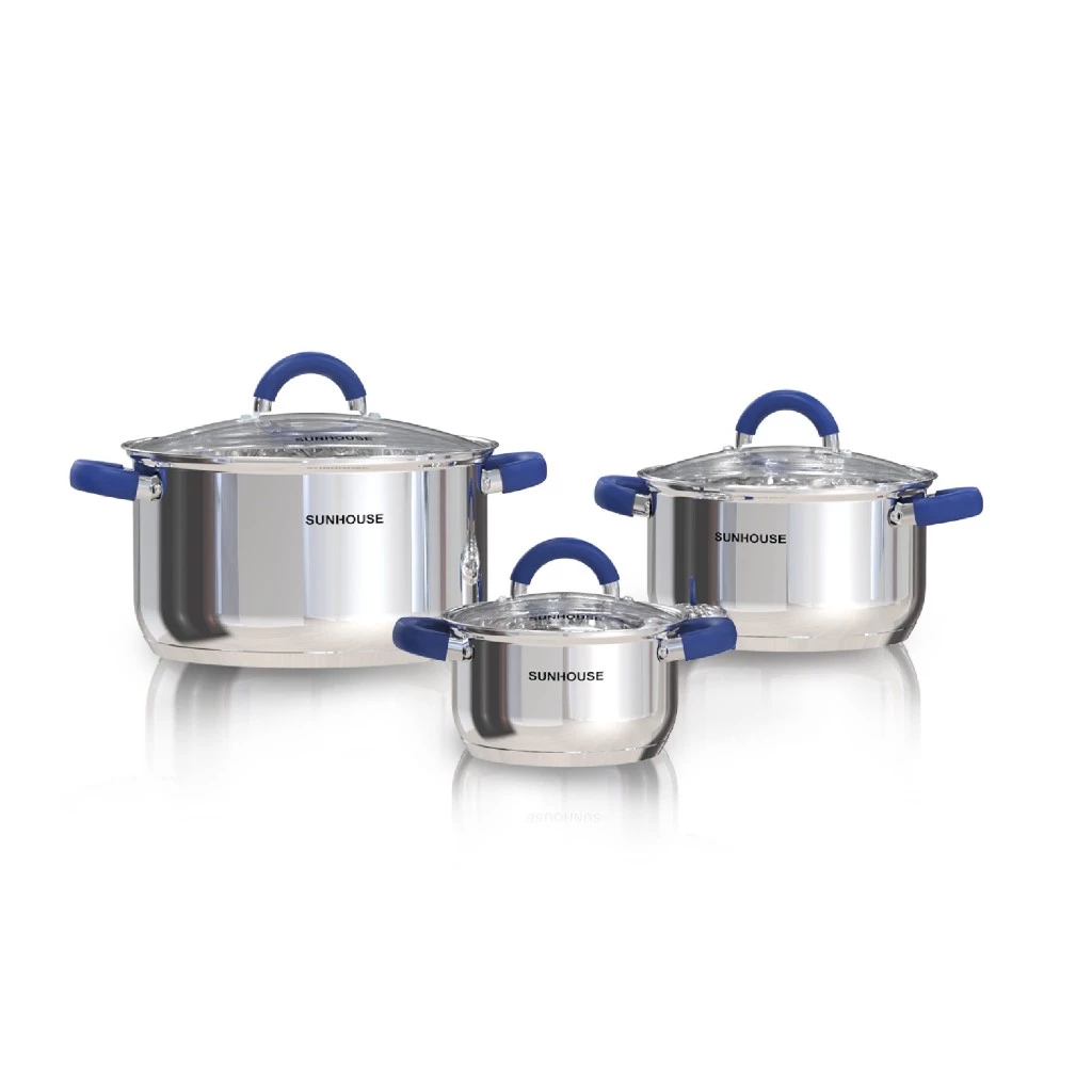 Bộ nồi Inox 3 Lớp Đáy SUNHOUSE, Nấu Được Bếp Từ, Bếp hồng ngoại và Bếp Gas - Model SHG361
