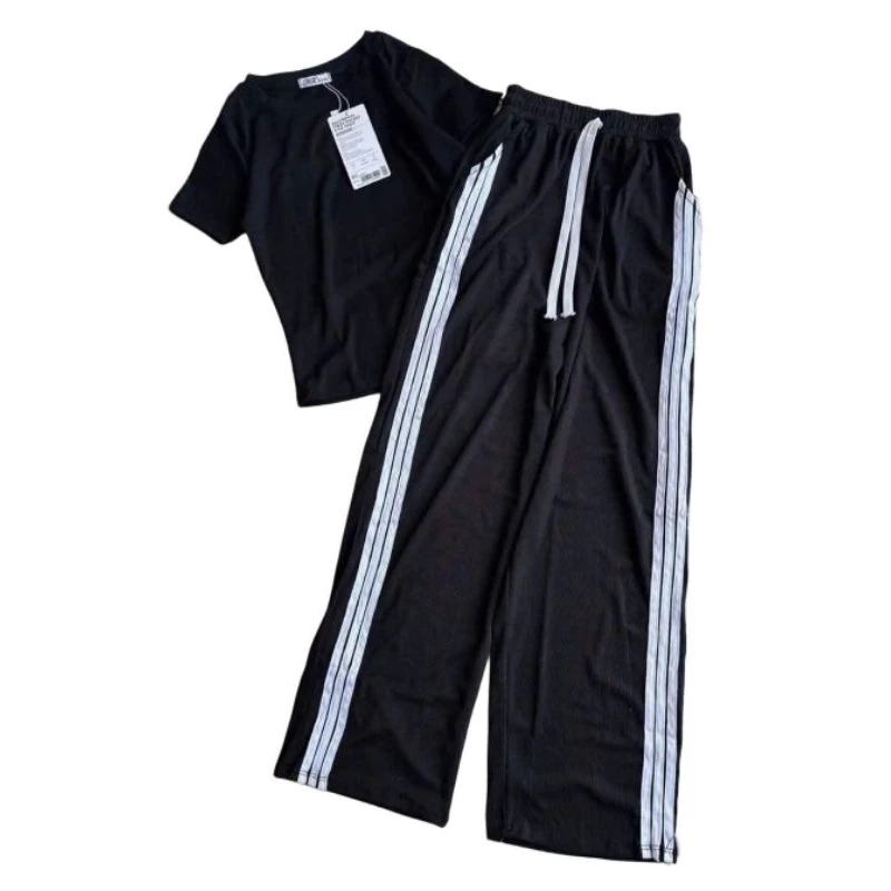 Sét Bộ đồ nữ Quần thể thao Ống Rộng + mix áo croptop tăm trơn dáng ngắn