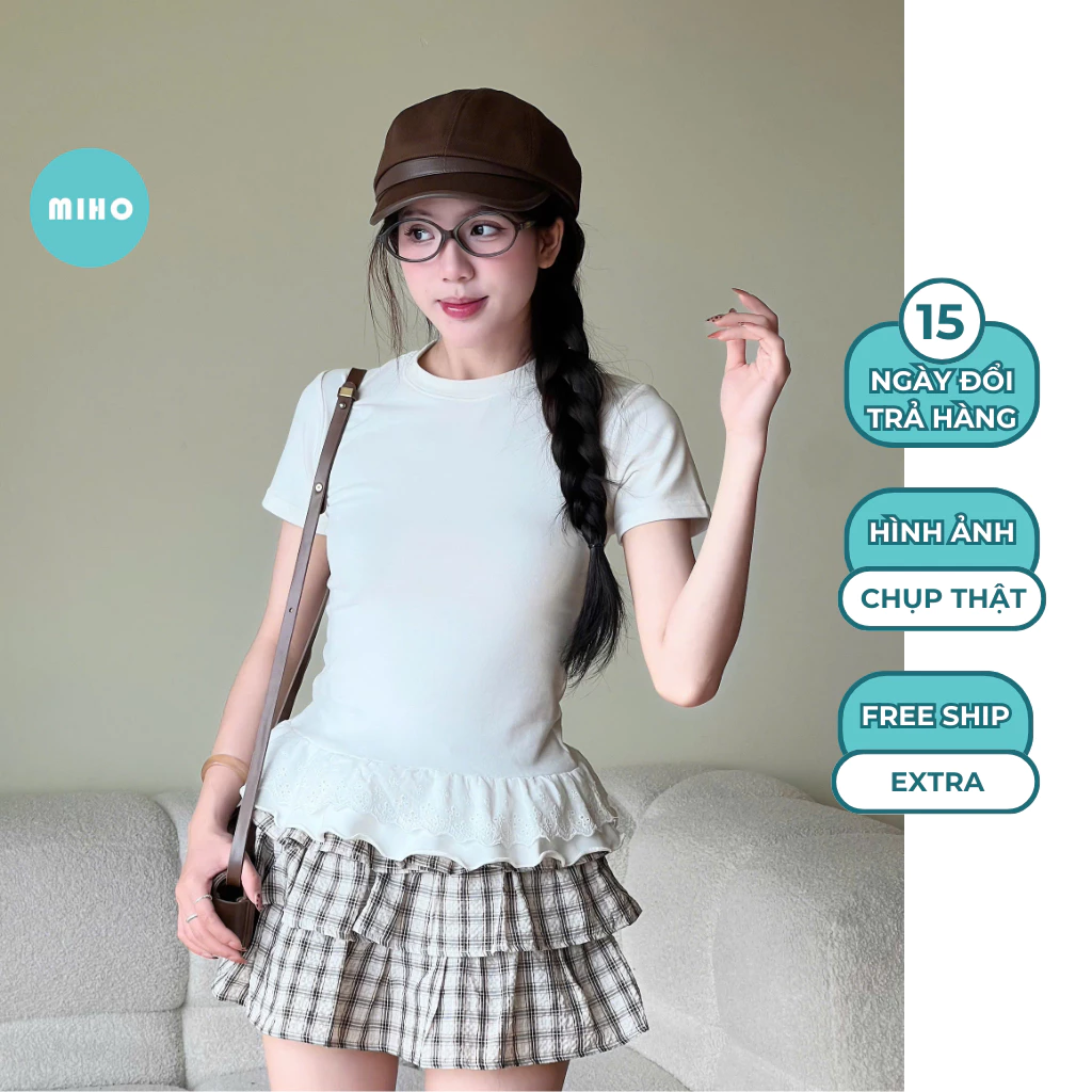 Áo Thun Babytee Phối Ren Gấu,  Áo Phông Baby Tee Cổ Tròn Form Vừa Chất Vải Cotton Mùa Hè Thoáng Mát Premium  Miho House