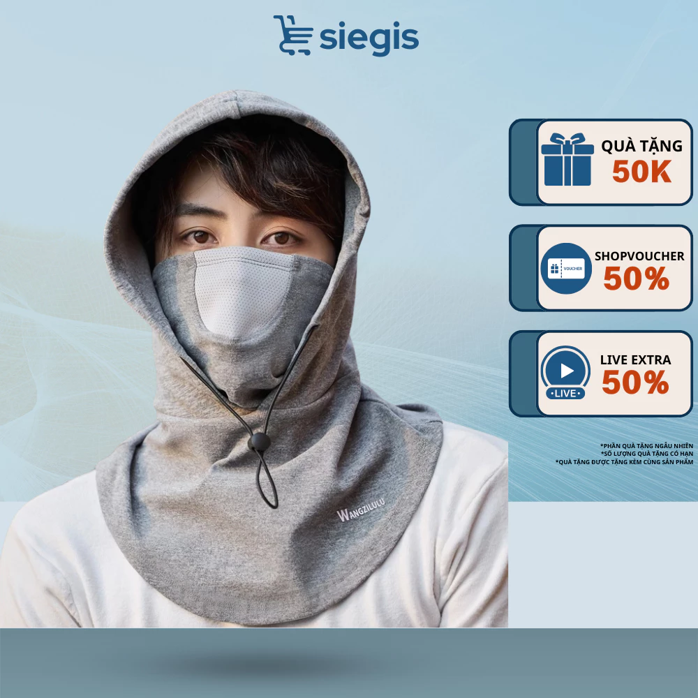 Mũ Trùm Đầu Kèm Khẩu Trang Chống Tia UV - Nón Che Nắng Chống Nắng Có Dây Rút Tiện Lợi