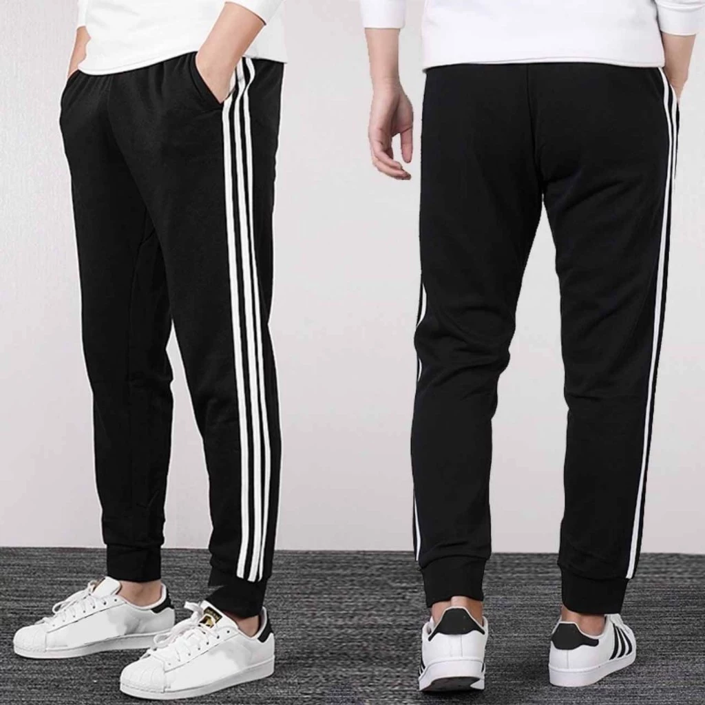 Quần thể dục 3 sọc dáng dài ống suông và bo gấu kiểu jogger tập gym nam nữ unisex có túi lớn - K1