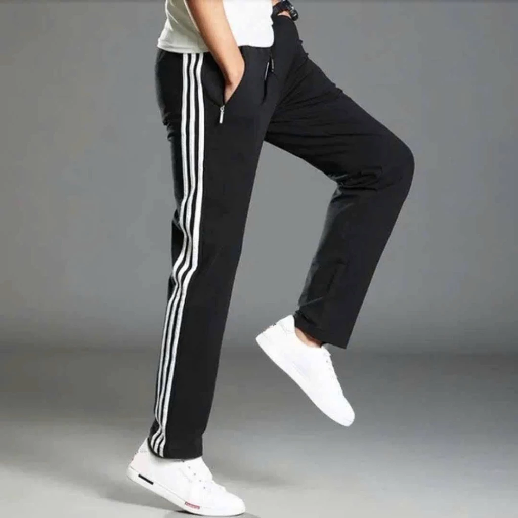 Quần thể dục dáng dài ống suông và bo gấu chất nỉ nam nữ unisex có túi lớn màu đen - DTB BC