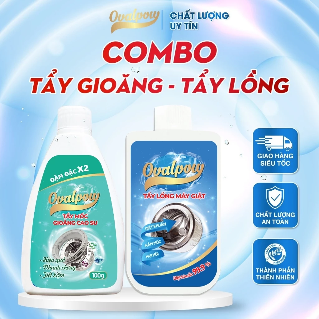 COMBO Tẩy Lồng + Tẩy Gioăng Máy Giặt Chính Hãng OVALPOW Tẩy Các Vết Bẩn Tích Tụ, Bảo Vệ Sức Khỏe 300G