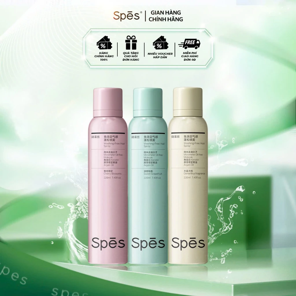 Dầu Gội Khô Spes Phiên Bản Mới 2025 Phiên Bản Nâng Cấp Thêm Dầu Keratin và Arginine Để Kiểm Soát Dầu, Không Bọt Trắ220ml