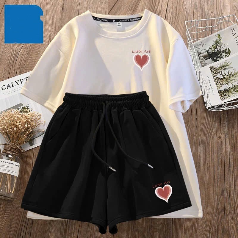 Bộ đồ cộc tay, sét bộ quần áo cộc tay in hình trái tim love art -Bộ thun nữ, sét bộ cộc hè chất liệu cotton Genz