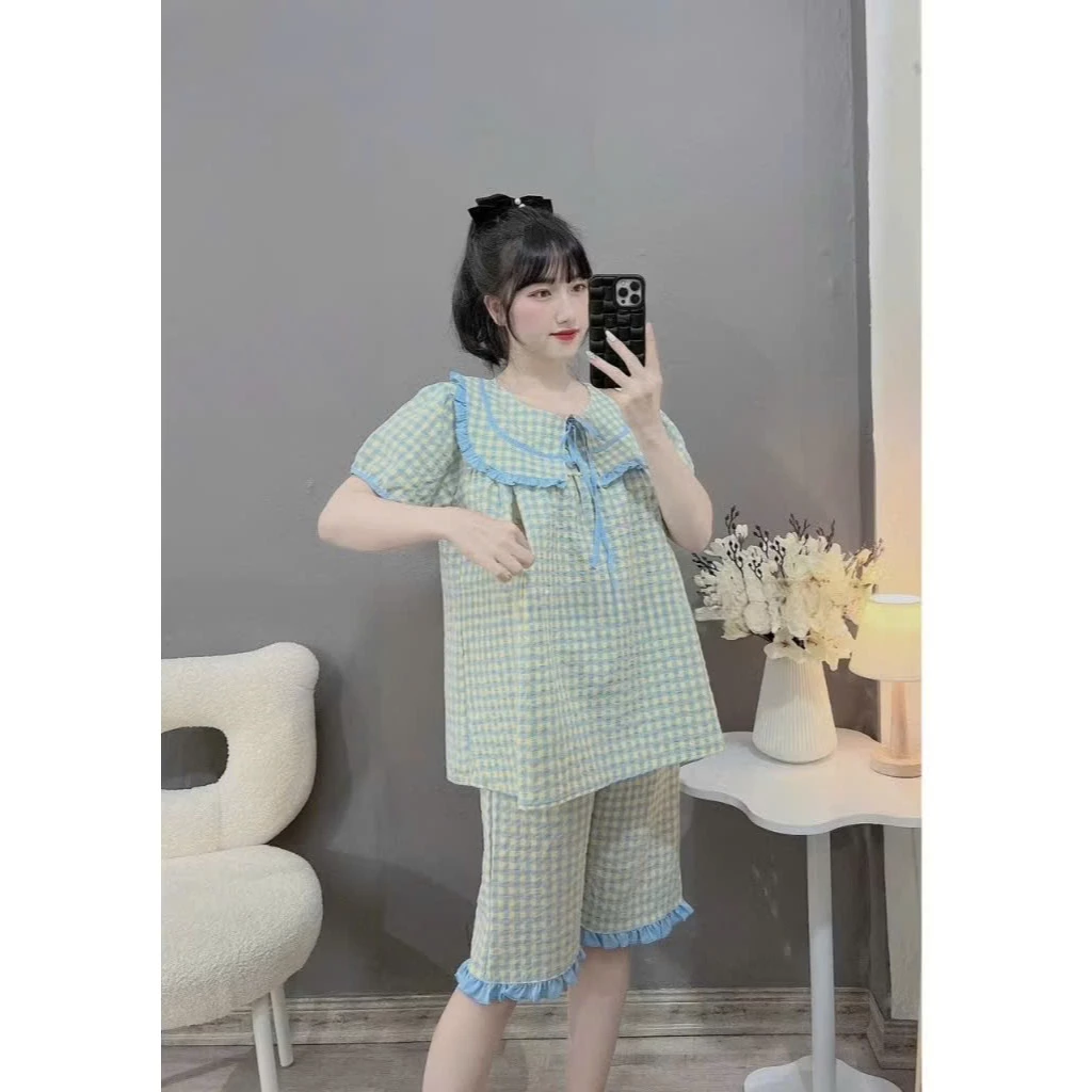 (45-110kg) Bộ đồ bầu và sau sinh Bigsize dáng lửng chất đũi lụa cực mát