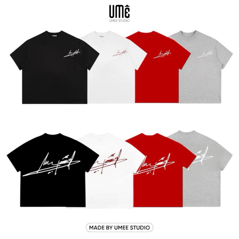 UMEESAIGON ÁoThun Boxy Cotton Cổ Tròn Nam Nữ Chữ Kí