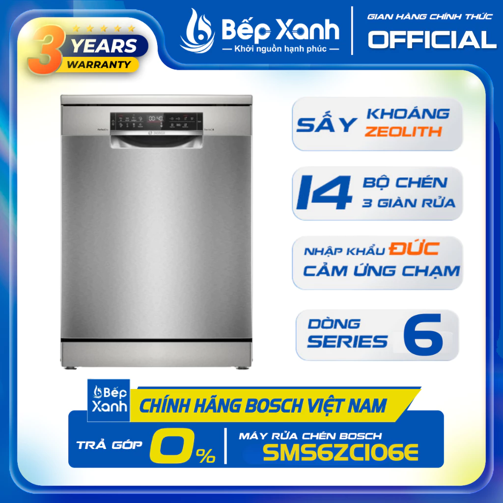 TẶNG QUÀ 890.000Đ | Máy rửa bát Bosch SMS6ZCI01P, Series 6, Nhập khẩu Đức 100% - Sấy Zeolith hoàn hảo