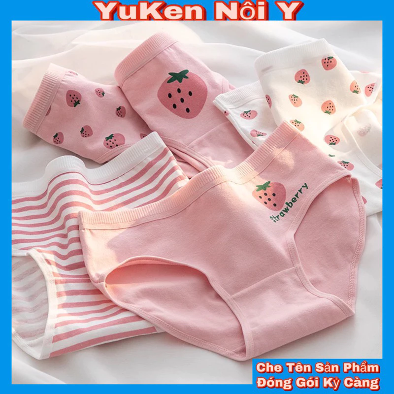 Combo 5 Quần Lót Trái Dâu Cotton Cho Bé Gái-Vải Dày,Mịn,Co Giản Tốt