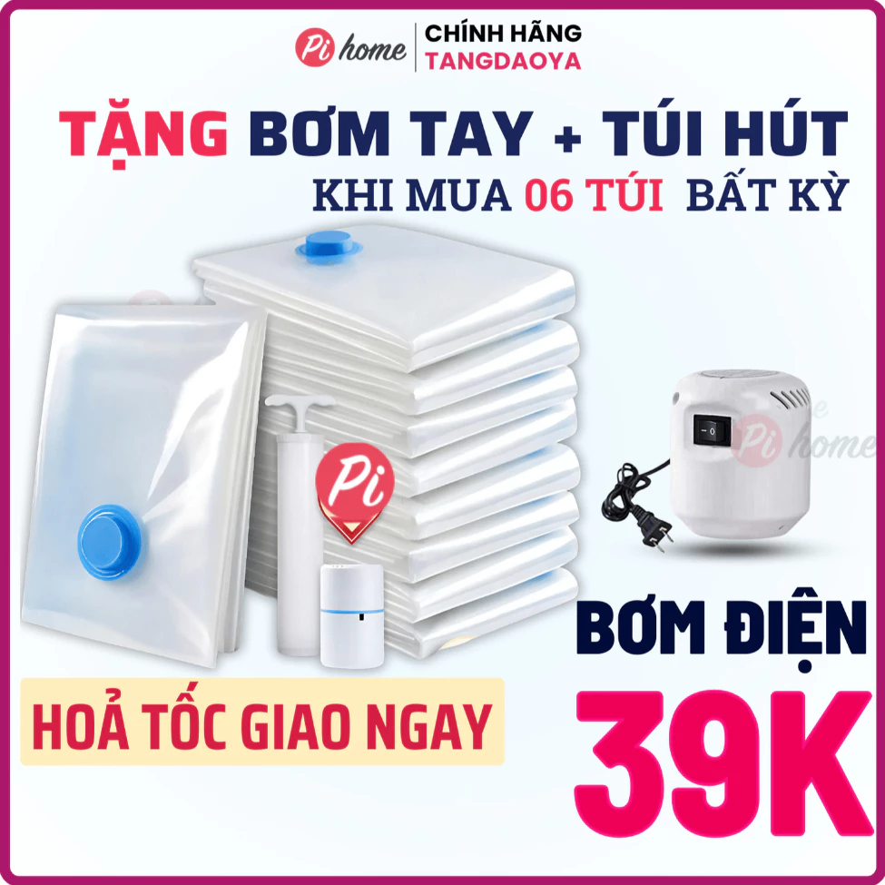 Túi hút chân không PIHOME đựng quần áo chăn màn. Máy hút chân không 160w hút khoẻ - bền