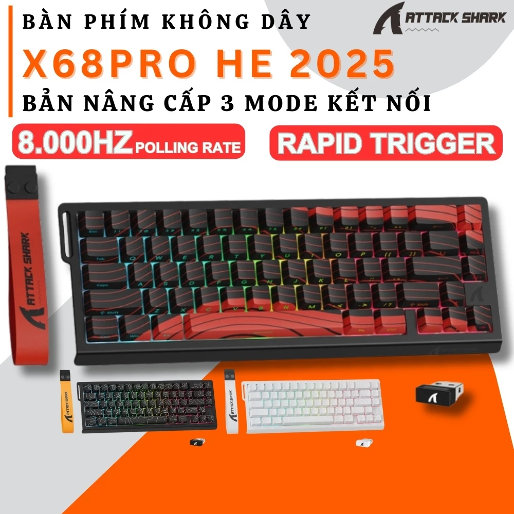 Bàn Phím Cơ Attack Shark X68 Pro HE - Công Nghệ Hall Effect, 3 Chế Độ Kết Nối, Keycap PBT Xuyên Led