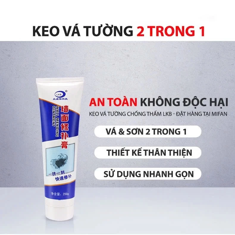 Keo Vá Tường, Trét Vết Nứt Tường, Chống Thấm 250g, Nhanh Chóng, Hiệu Quả