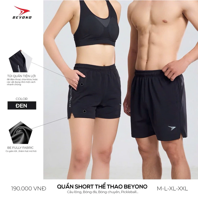 Quần short thể thao nam nữ Beyono siêu xinh, lên fom cực chuẩn, chất vải xịn xò , co dãn tốt, thoáng mát