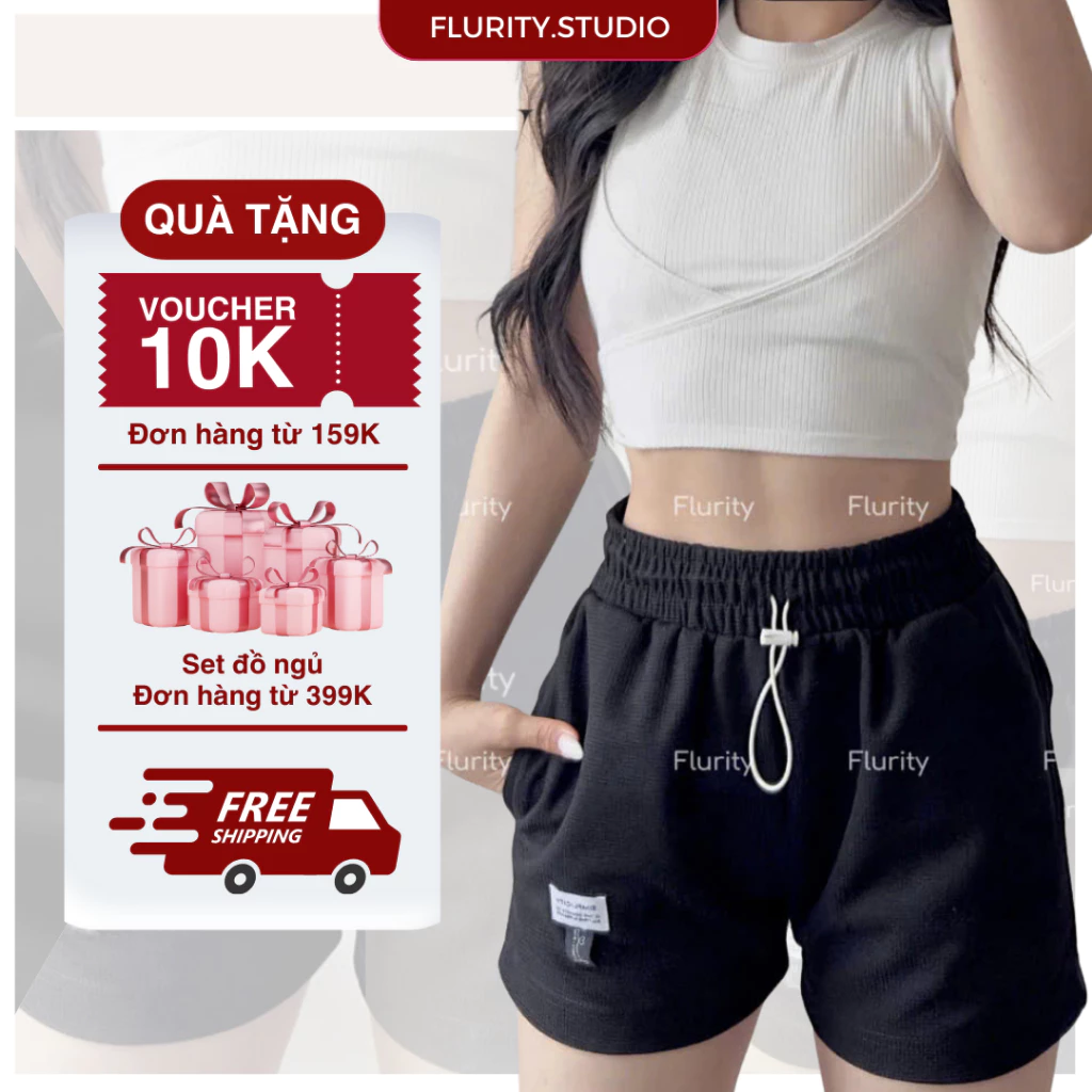 Quần Đùi Ngắn Thiết Kế Mặc Nhà Chất Vải Waffle Tổ Ong Dày Dặn Thoáng Khí Thoải Mái FLURITY LIA - QNTOMT099