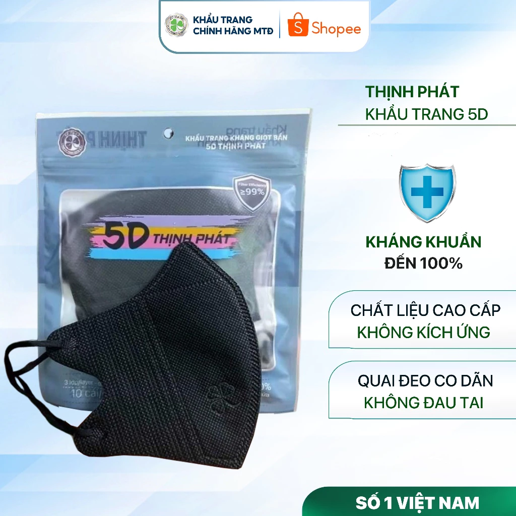 Khẩu trang 5D kháng khuẩn thùng 100 chiếc dùng 1 lần thịnh phát