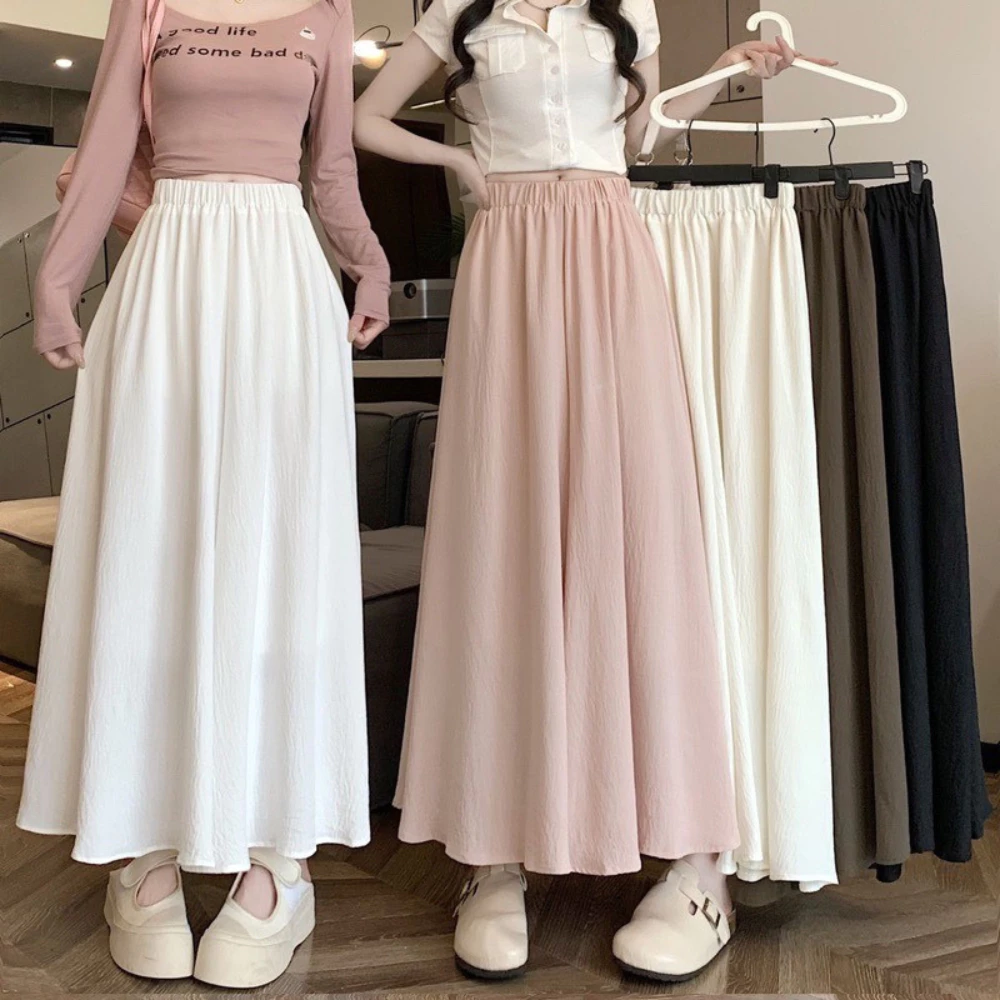 Quần ống suông nữ , quần giả váy nữ lưng cao phối cạp chun chất đũi vân mây có quần trong phong cách hàn quốc 98