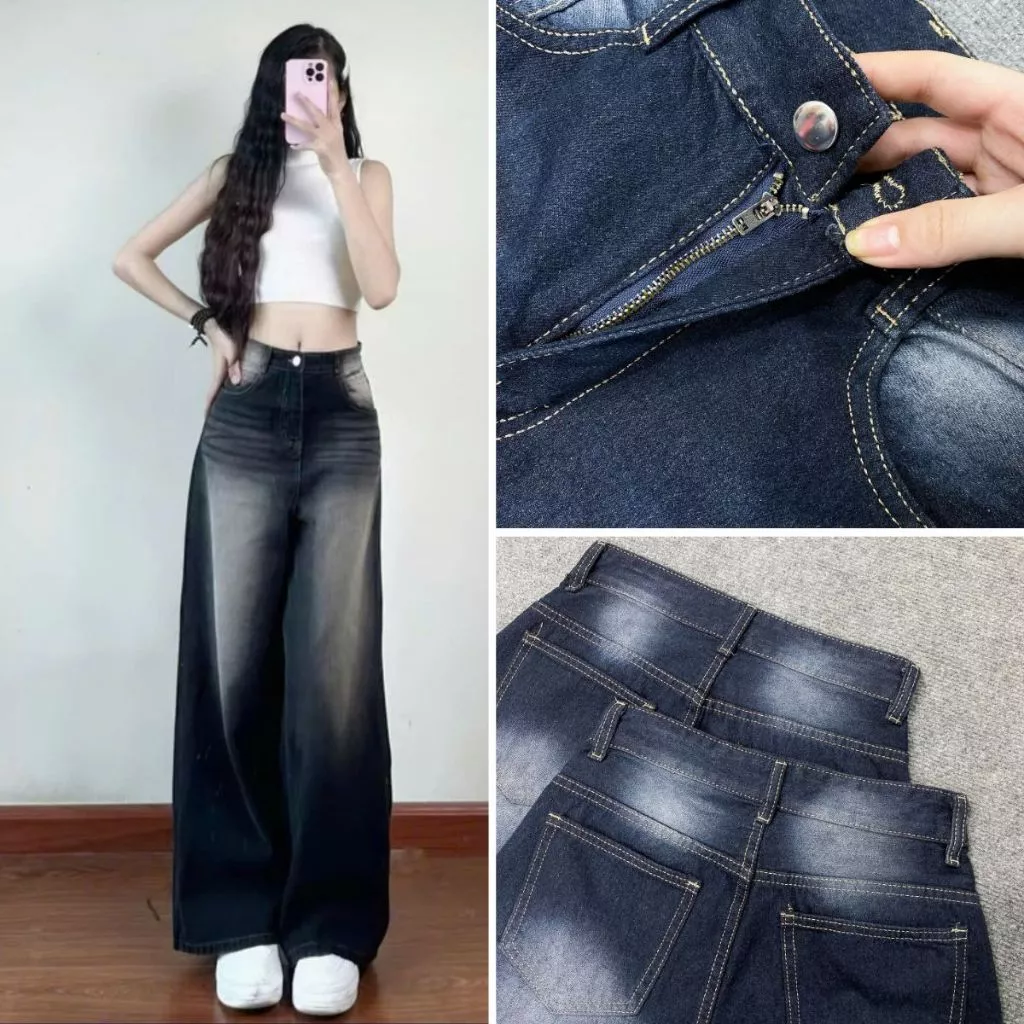 Quần jean nữ bigsize ống rộng dáng suông cạp cao tôn dáng che khuyết điểm dễ phối đồ cho chuppy- Q539