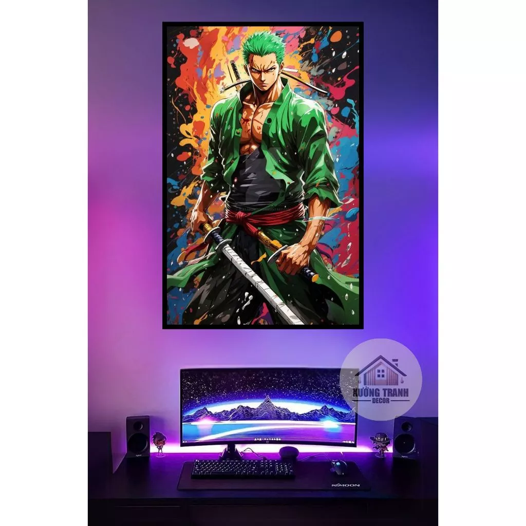 Tranh tráng gương Onepiece Roronoa Zoro dán tường cực nét,hiệu ứng neon tranh dán tường anime decor,.... XƯỞNG TRANtường