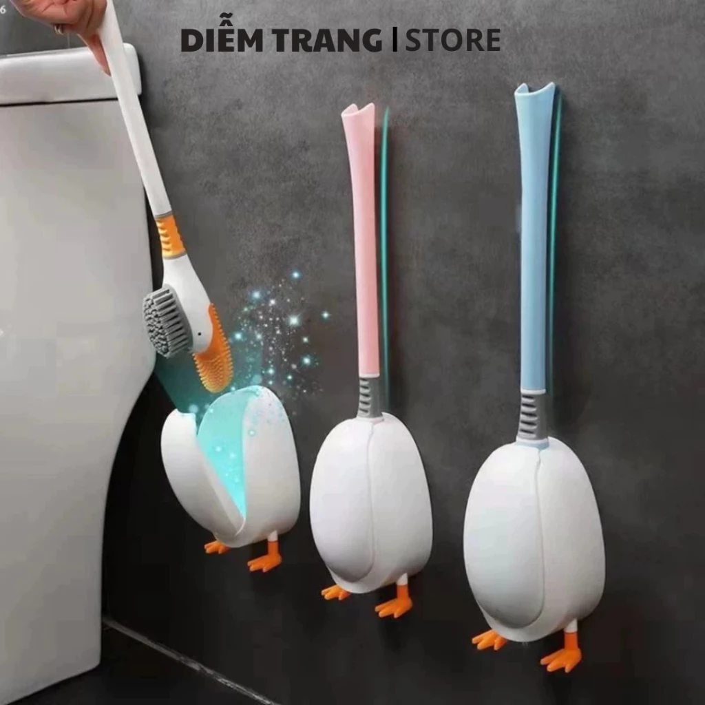 Chổi cọ nhà vệ sinh toilet silicon hình chân vịt - Cọ bồn cầu chà toilet có đế đứng và gắn tường
