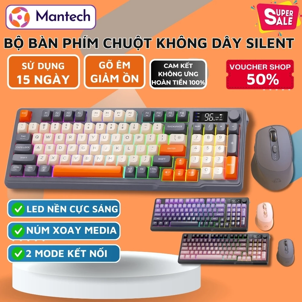 Bộ Bàn Phím Silent Mantech M96 + Chuột X7 - Núm Xoay Đa Năng, Cho Thời Gian Sử Dụng 15 Ngày