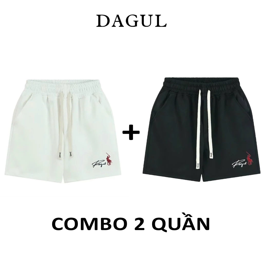 Combo 2 quần short nam nữ DAGUL, logo thêu sắc nét, chất liệu nỉ 2 da dày dặn