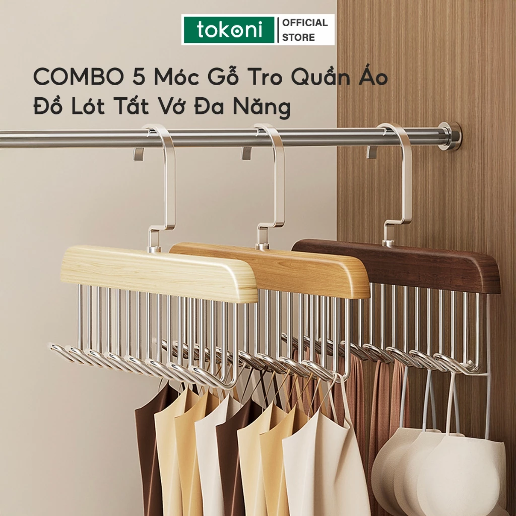 COMBO 5 Móc Gỗ Treo Quần Áo Đồ Lót Áo Ngực JYoohome Móc Treo Đồ Tất Vỡ Mũ Nón Đa Năng Sang Trọng