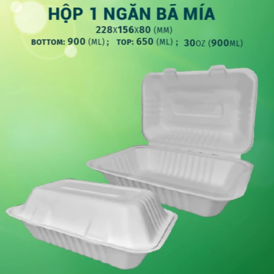 Set 50 Hộp Bã Mía Chữ Nhật 1 Ngăn/2 Ngăn Đựng Cơm, Mì, Salad Nhiều Size 100% tự nhiên - an toàn cho sức khỏe